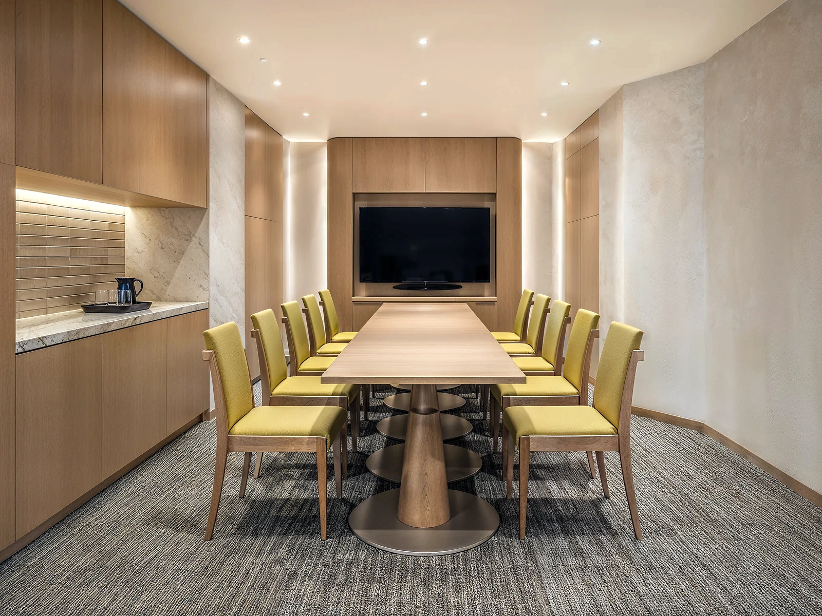 Illustration of a private room framed in wooden lattice