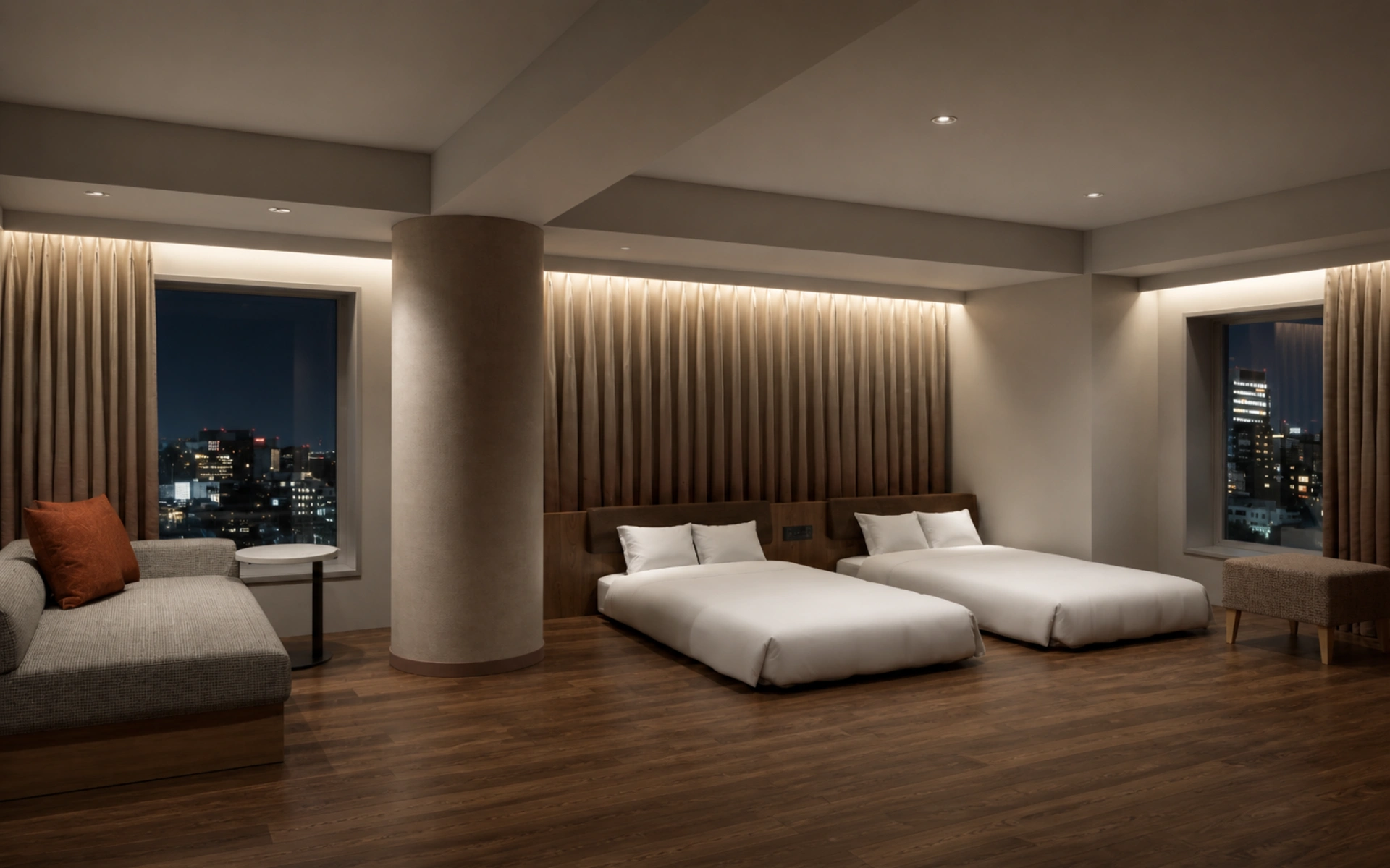 Rendering of a deluxe twin room interior